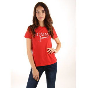 Tommy Hilfiger dámské červené tričko Logo - XL (602)